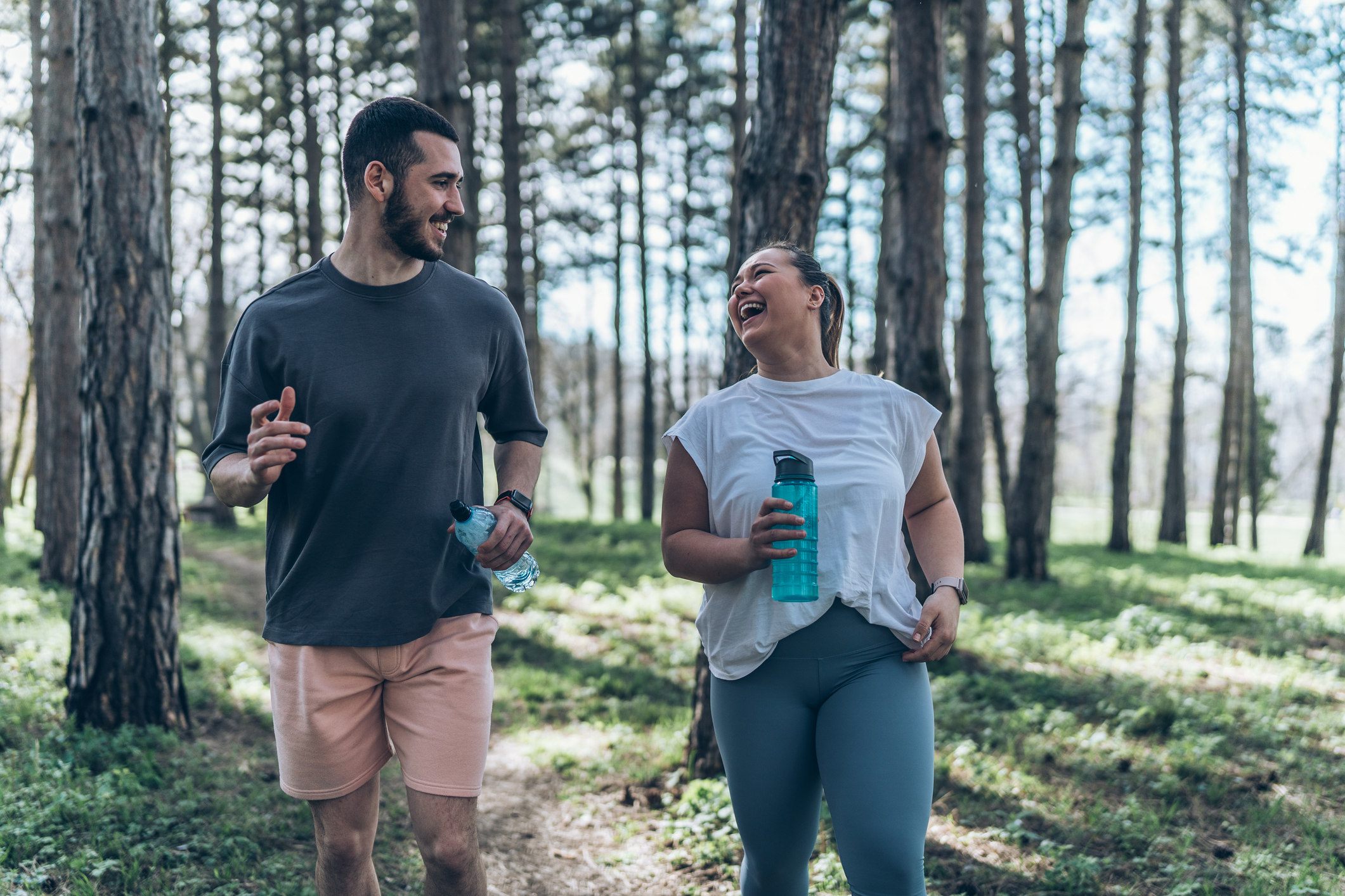 Couple hiking in the woods